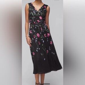 White House Black Market Black Dress with Floral Accents